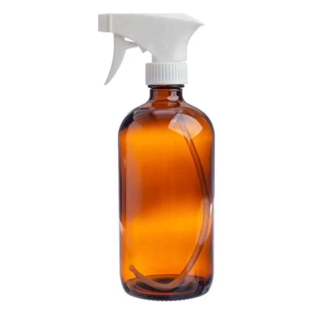 16 oz. Amber Glass Bottle with White Trigger Sprayer