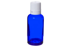 30 ml Blue Glass Vials and White Euro-style Caps with Orifice Reducers (Pack of 6)