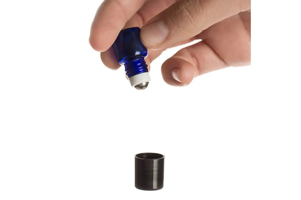1 ml Blue Glass Vials with Metal Roll-ons and Black Caps (Pack of 6)