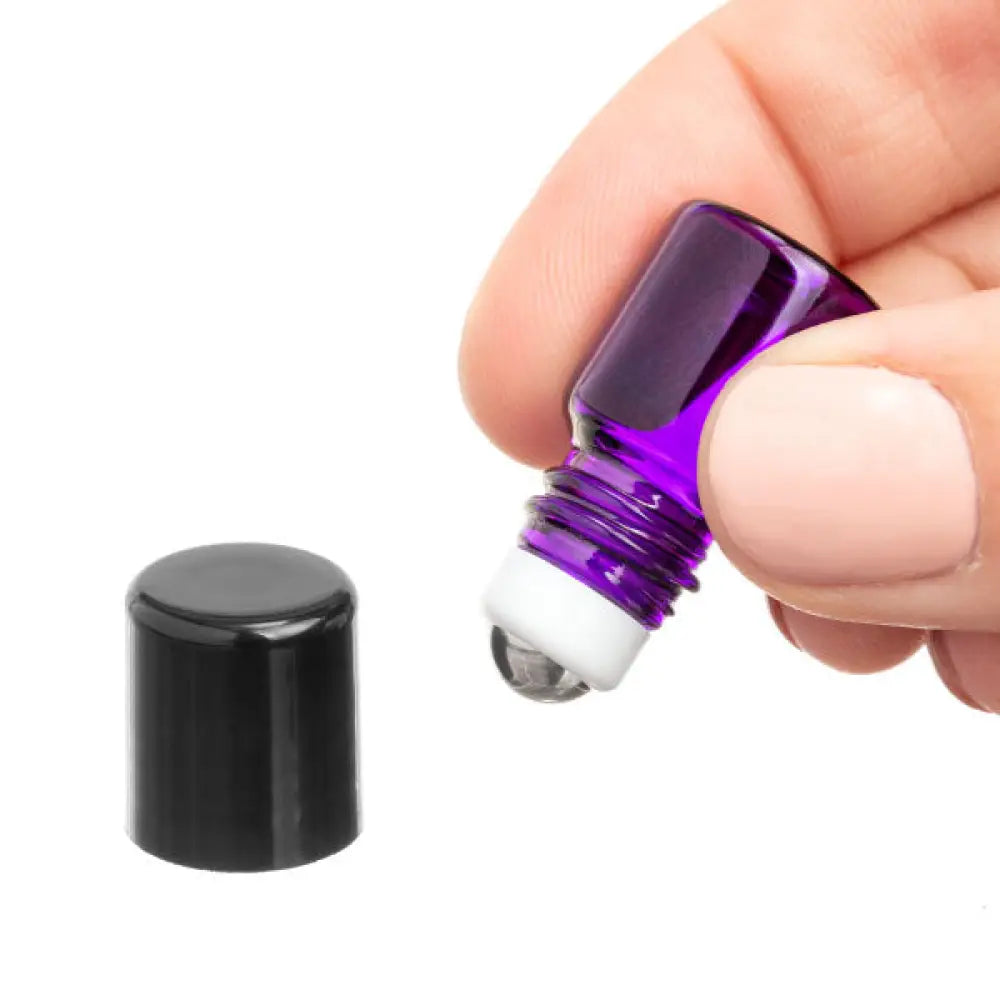 1 Ml Purple Glass Vials With Metal Roll-Ons And Black Caps (Pack Of 12)