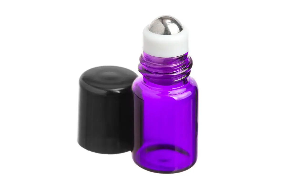 2 ml Purple Glass Vials with Metal Roll-ons and Black Caps (Pack of 144)