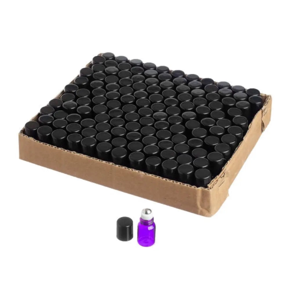 2 ml Purple Glass Vials with Metal Roll-ons and Black Caps (Pack of 144)
