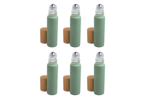 1/3 Oz. Matte Aqua Glass Bottles With Metal Roll-Ons And Gold Caps (Pack Of 6)