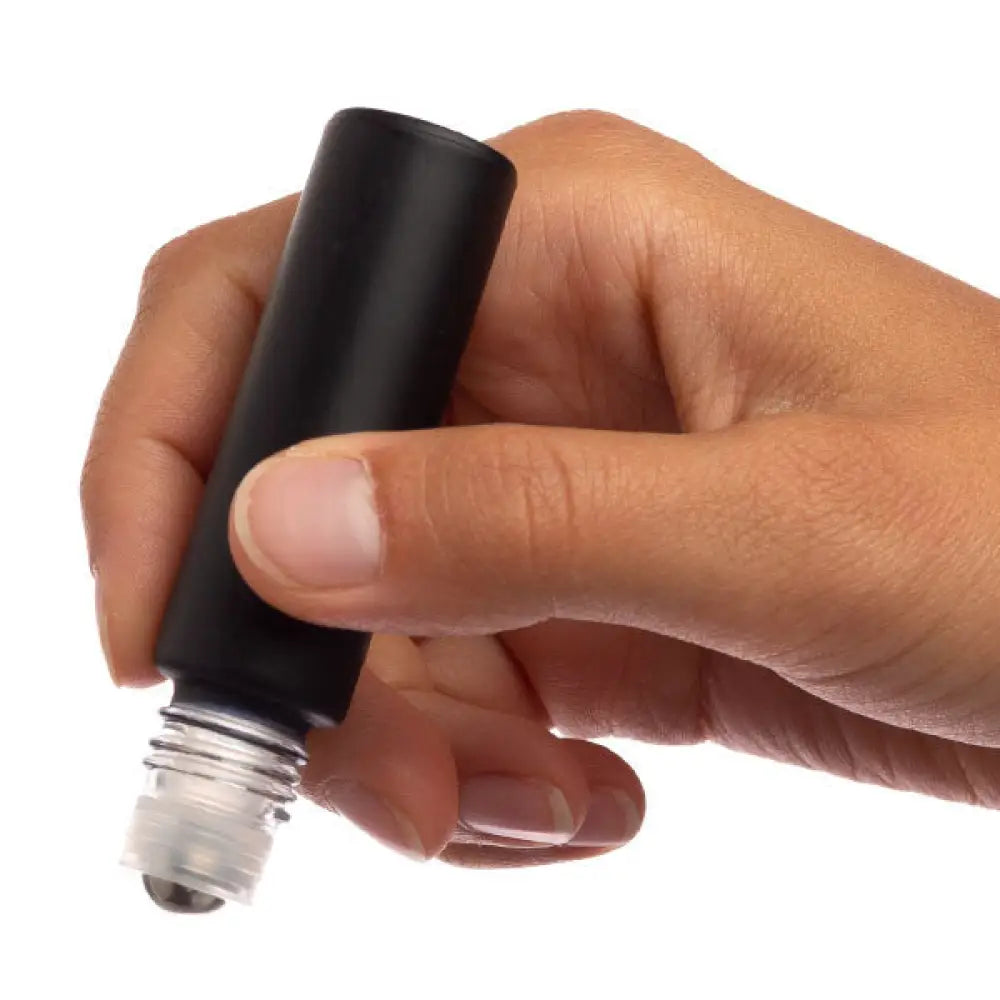 1/3 oz. Matte Black Glass Bottles with Metal Roll-ons and Gold Caps (Pack of 6)