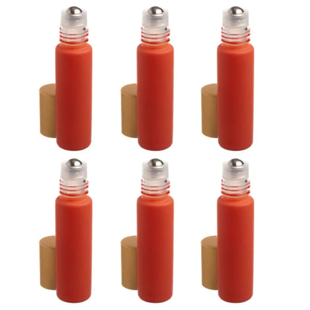 1/3 Oz. Matte Coral Glass Bottles With Metal Roll-Ons And Gold Caps (Pack Of 6)
