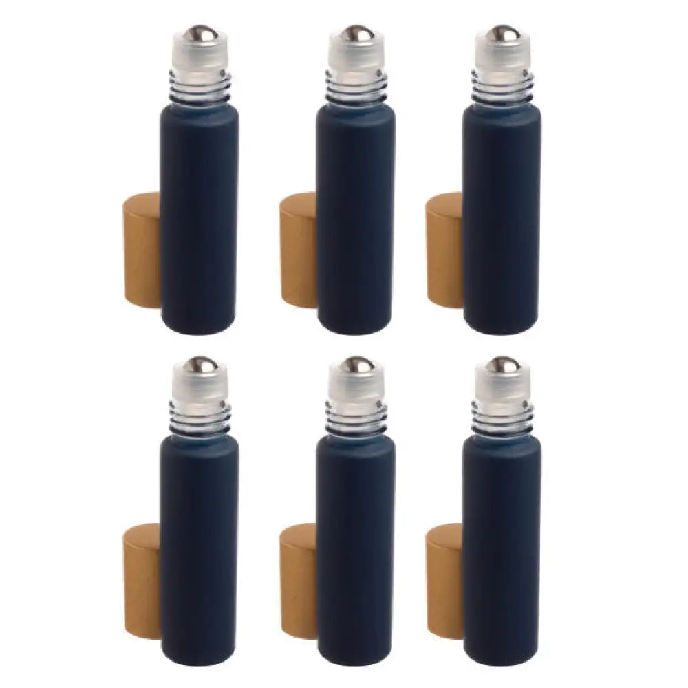1/3 Oz. Matte Navy Glass Bottles With Metal Roll-Ons And Gold Caps (Pack Of 6)
