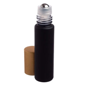 1/3 oz. Matte Black Glass Bottles with Metal Roll-ons and Gold Caps (Pack of 6)