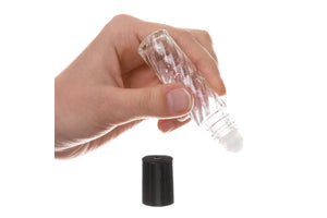1/3 Oz. Clear Swirled Glass Roll-On Vials With Black Caps (Pack Of 6)