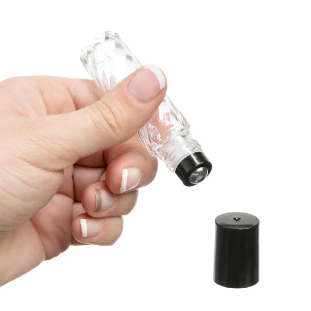 1/3 Oz. Clear Swirled Glass Vials With Metal Roll-Ons And Black Caps (Pack Of 6)