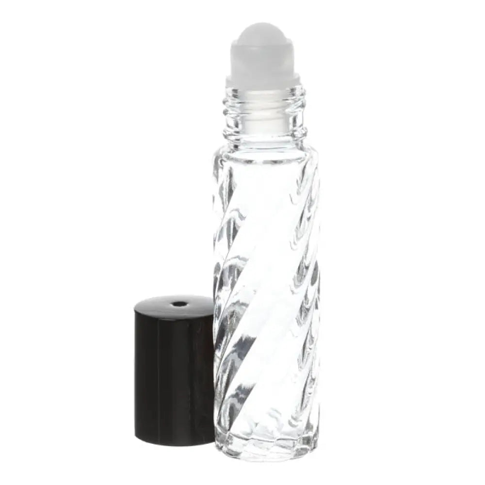 1/3 oz. Clear, Swirled Glass Roll-on Vials with Black Caps (Pack of 6)