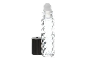 1/3 oz. Clear, Swirled Glass Roll-on Vials with Black Caps (Pack of 6)
