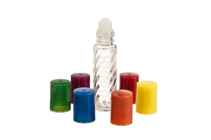 1/3 oz. Clear Swirled Glass Roll-on Vials with Assorted Bright Caps (Pack of 6)