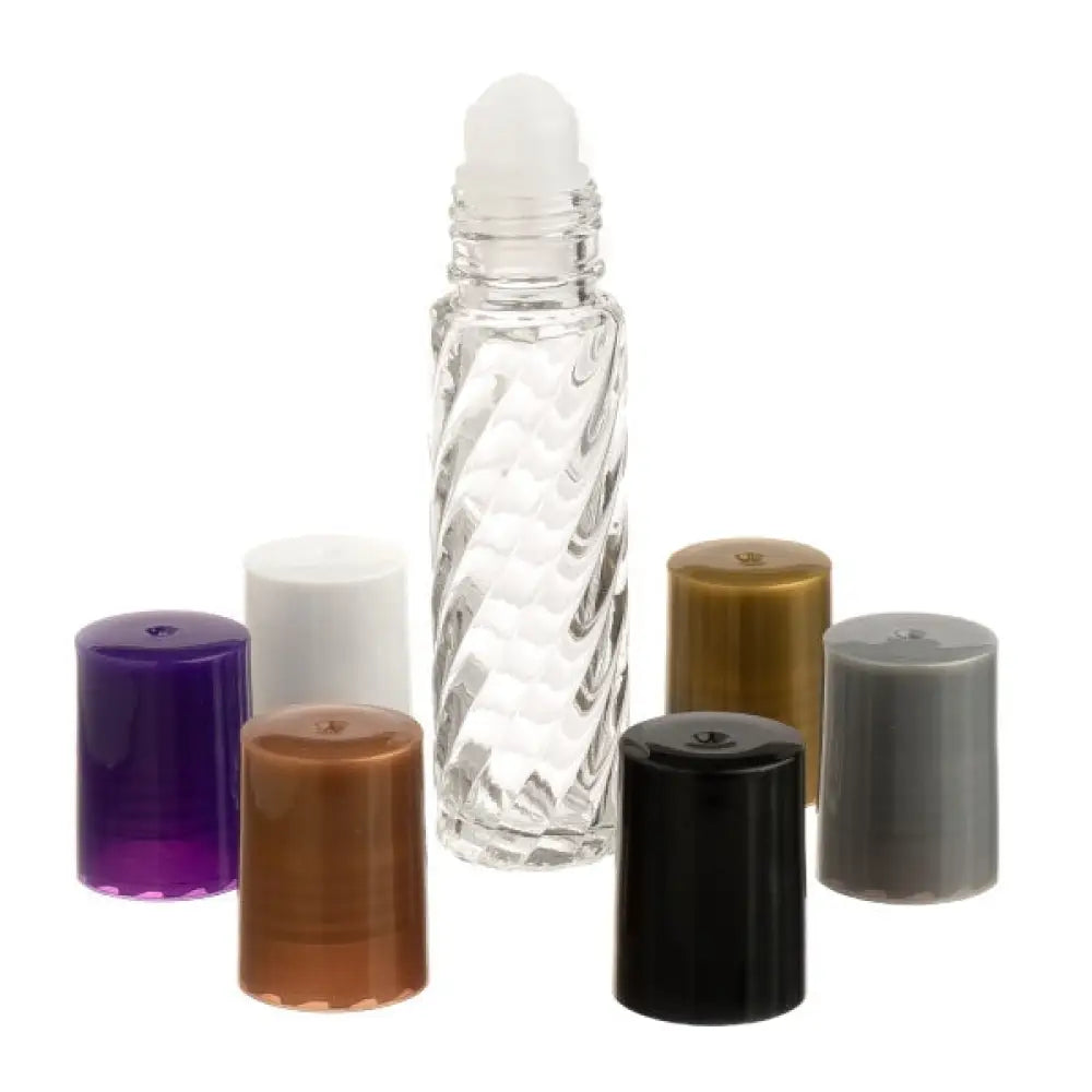 1/3 oz. Clear Swirled Glass Roll-on Vials with Assorted Neutral Caps (Pack of 6)