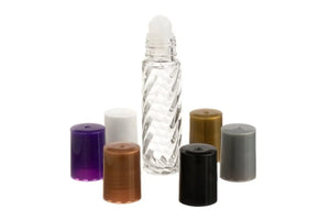1/3 oz. Clear Swirled Glass Roll-on Vials with Assorted Neutral Caps (Pack of 6)