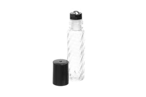 1/3 oz. Clear Swirled Glass Vials with Metal Roll-ons and Black Caps (Pack of 6)