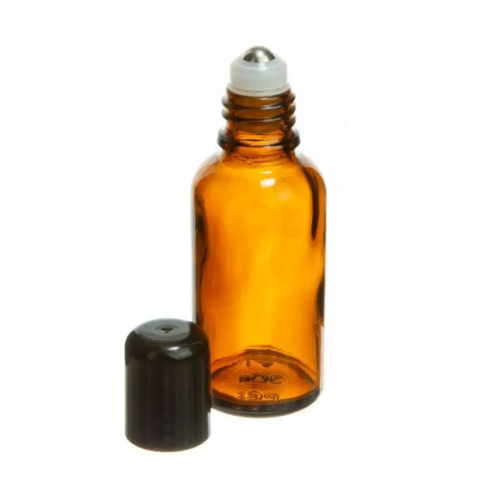 30 ml Amber Glass Vials with SpringLock Stainless Steel Roll-ons and Black Caps (Pack of 6)