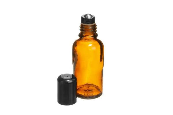 1/3 oz. Amber Glass Bottles with Metal Roll-ons and Matte Gold