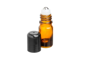 5 ml Amber Glass Vials with SpringLock Stainless Steel Roll-ons and Black Caps (Pack of 6)