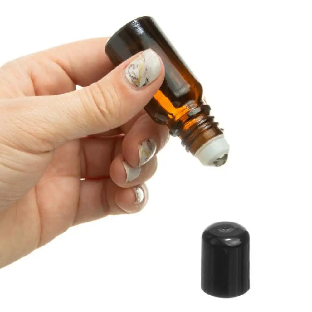 10 Ml Amber Glass Vials With Springlock Stainless Steel Roll-Ons And Black Caps (Pack Of 6)