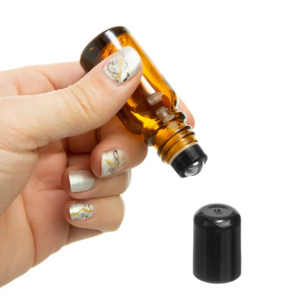 10 Ml Amber Glass Vials With Stainless Steel Roll-Ons And Black Caps (Pack Of 6)