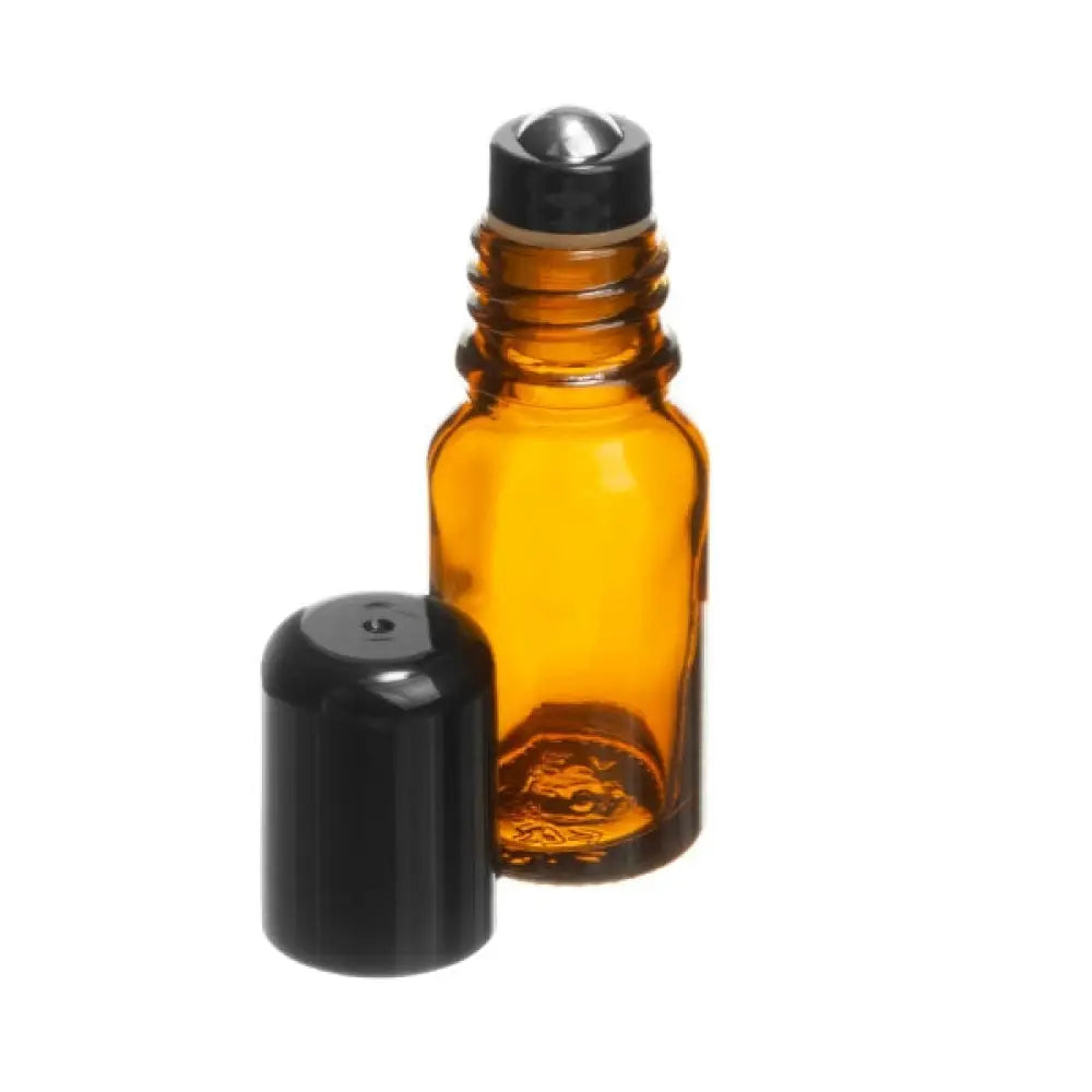 10 ml Amber Glass Vials with Stainless Steel Roll-ons and Black Caps (Pack of 6)