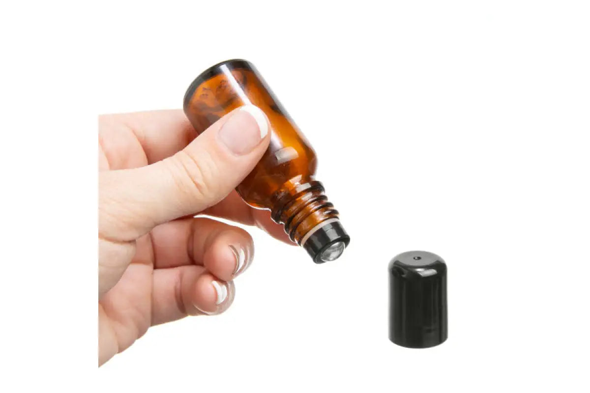15 ml Amber Glass Vials with Stainless Steel Rollers and Black Caps (Pack of 6)