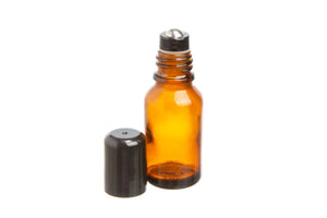 15 ml Amber Glass Vials with Stainless Steel Rollers and Black Caps (Pack of 6)