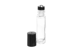 1/3 oz. Clear Glass Bottles with Metal Roll-ons and Black Caps (Pack of 6)