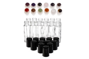 1/3 oz. Clear Glass Vials with Gemstone Rollers and Black Caps (Pack of 12)