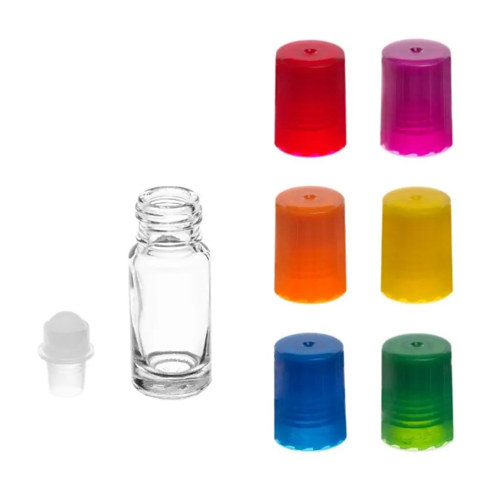 1/6 oz. Clear Glass Roll-on Vials with Assorted Bright Caps (Pack of 6)