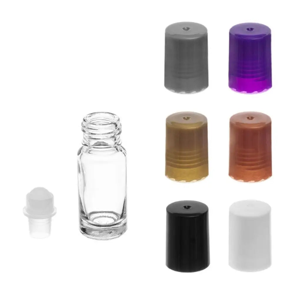 1/6 oz. Clear Glass Roll-on Vials with Assorted Neutral Caps (Pack of 6)