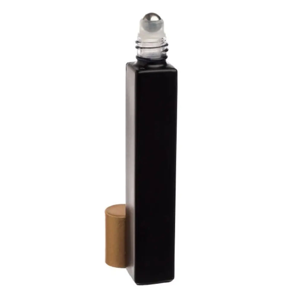 1/3 oz. Matte Black Square Glass Bottles with Metal Roll-ons and Gold Caps (Pack of 6)