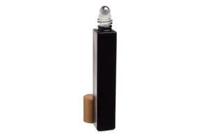 1/3 oz. Matte Black Square Glass Bottles with Metal Roll-ons and Gold Caps (Pack of 6)