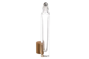 1/3 oz. Clear Square Glass Bottles with Metal Roll-ons and Matte Gold Caps (Pack of 6)