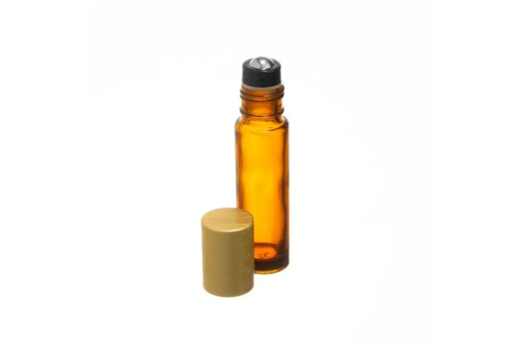 1/3 oz. Amber Glass Bottles with Metal Roll-ons and Black Caps