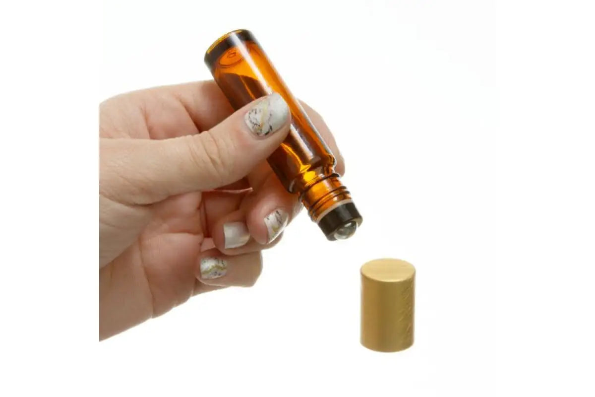 1/3 oz. Amber Glass Bottles with Metal Roll-ons and Matte Gold Caps (Pack of 6)