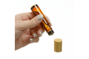 1/3 Oz. Amber Glass Bottles With Metal Roll-Ons And Matte Gold Caps (Pack Of 6)