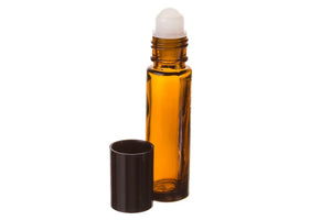 1/3 oz. Amber Glass Roll-on Vials with Black Caps (Pack of 6)