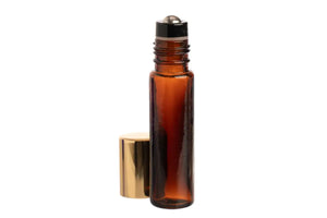 1/3 oz. Amber Glass Bottles with Metal Roll-ons and Shiny Gold Caps (Pack of 6)