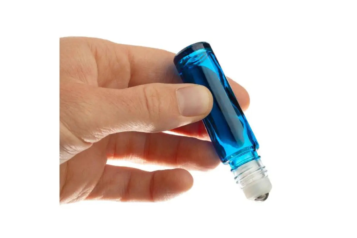 1/3 oz. Blue Glass Roll-on Vials with SpringLock Stainless Steel Roll-ons and Black Caps (Pack of 6)