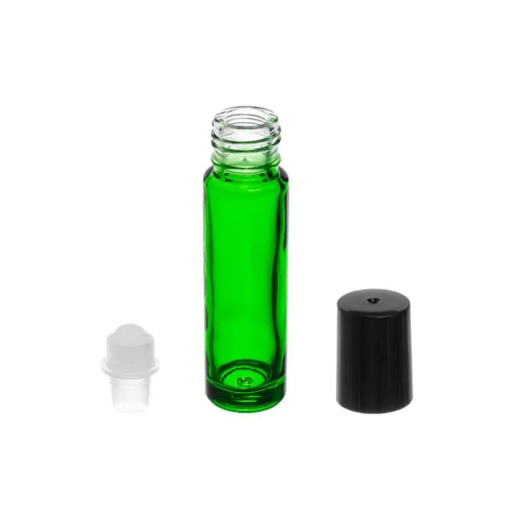 1/3 oz. Green Glass Bottles with Plastic Roll-ons and Black Caps (Pack of 6)