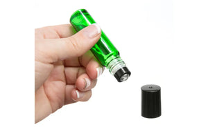 1/3 Oz. Green Glass Bottles With Metal Roll-Ons And Black Caps (Pack Of 6)