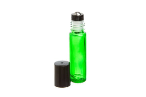 1/3 oz. Green Glass Bottles with Metal Roll-ons and Black Caps (Pack of 6)