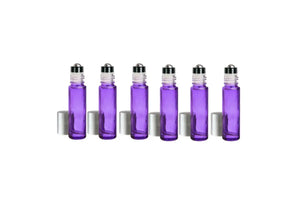 1/3 Oz. Purple Glass Bottles With Metal Roll-Ons And Silver Caps (Pack Of 6)