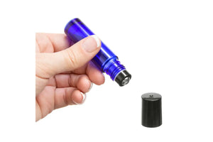1/3 Oz. Blue Glass Bottles With Metal Roll-Ons And Black Caps (Pack Of 6)