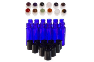 1/3 oz. Blue Glass Vials with Gemstone Rollers and Black Caps (Pack of 12)