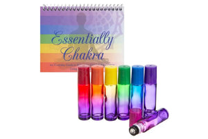 Essentially Chakra" Set with Ombre Chakra-colored Glass Roll-on Vials "