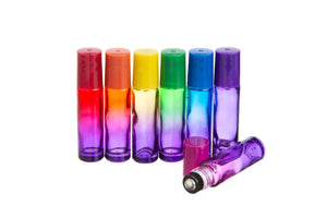 1/3 oz. Chakra-colored Ombre Glass Vials with Stainless Steel Rollers and Matching Lids (Set of 7)