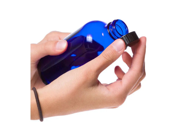 8 oz. Blue Glass Bottle with Black Cap - AromaTools®