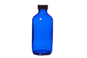 8 oz. Blue Glass Bottle with Black Cap